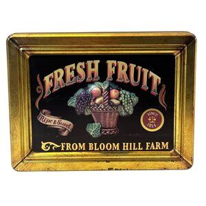 Fresh Fruit 3D Decorative Tin Box From Bloom Hill Farm With Golden Frame Accents